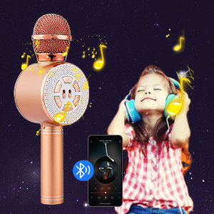 Micrófono de Karaoke Inalámbrico, 4 en 1Micrófono Bluetooth con Altavoz y LED