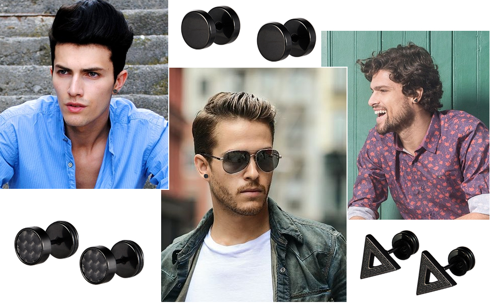 TECHVIDA 15 Pares de Aretes para Hombre, Aretes Negros para Hombre