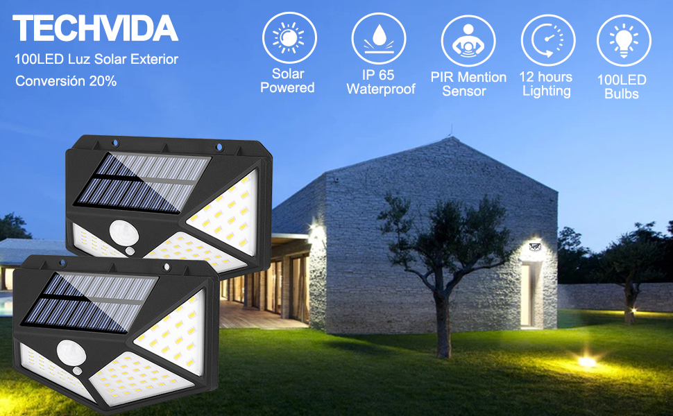 TECHVIDA 100pcs LED Luz solar para exteriores