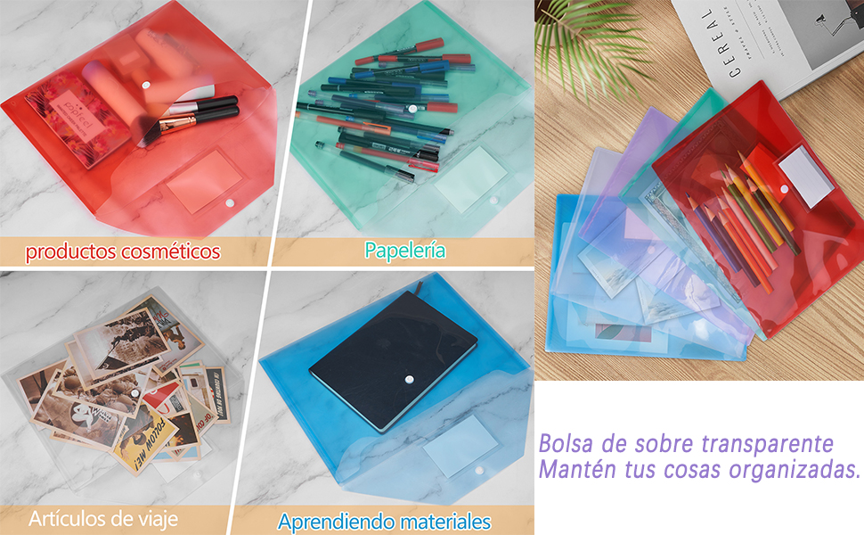 Bolsa de sobre transparente Mantén tus cosas organizadas.