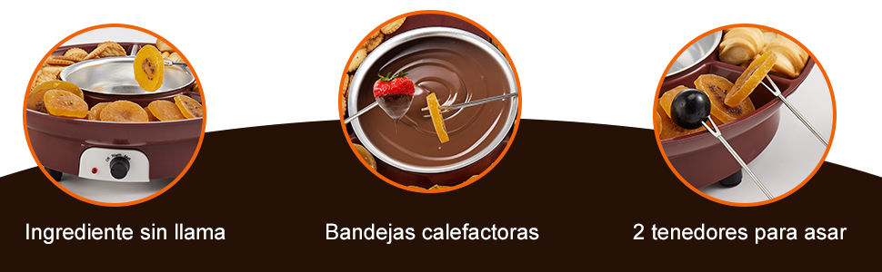 Ingrediente sin llama, Bandejas calefactoras, 2 tenedores para asar