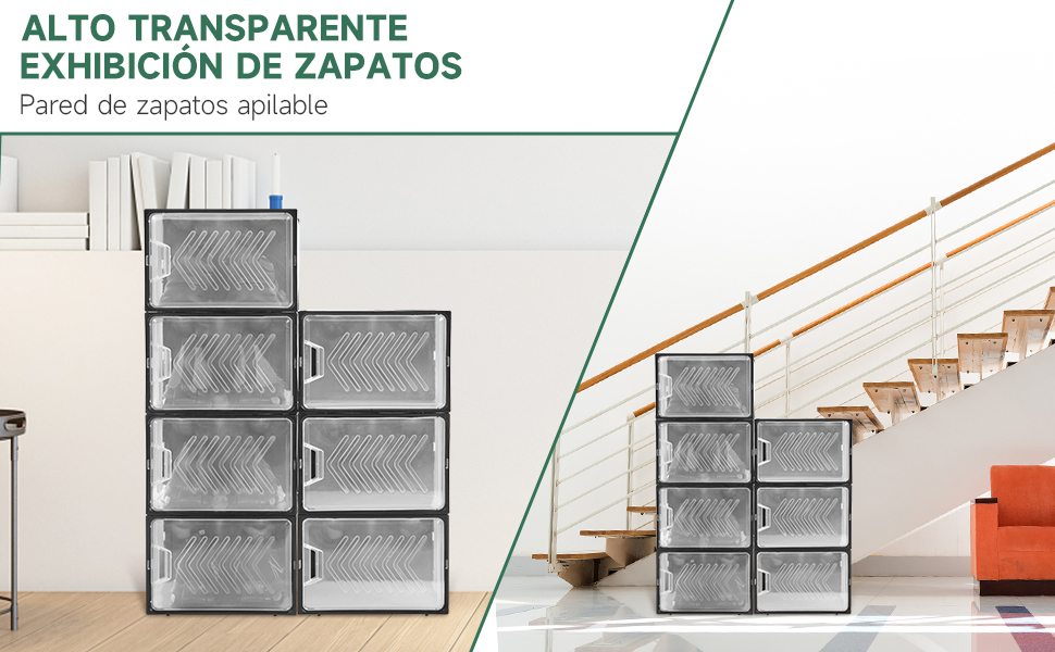 Cajas para Zapatos Transparentes, Caja Zapatero Plástico Plegable y Apilable