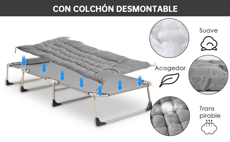 La cama plegable viene con una colcha de algodón perlado, cómoda y transpirable.