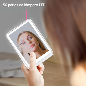 Espejo de maquillaje LED de viaje portátil con luz