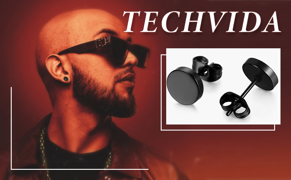 TECHVIDA 15 Pares de Aretes para Hombre, Aretes Negros para Hombre