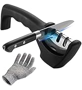 Afilador de Cuchillos, TXG Afilador Manual de Cocina con 1 Guante, Knife Sharpener de 3 Etapas, A...