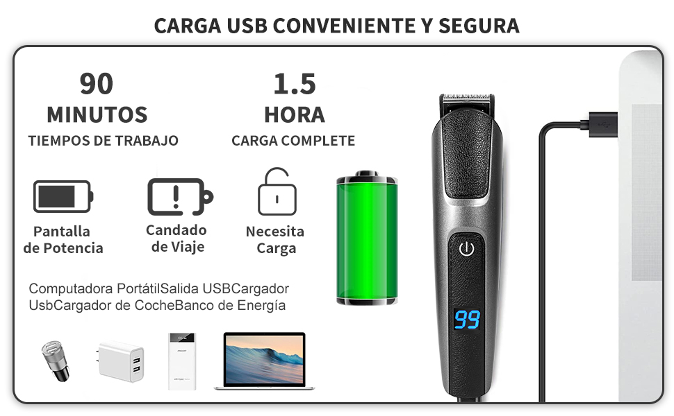 Recargable Máquina de Afeitar Recortadora Barba