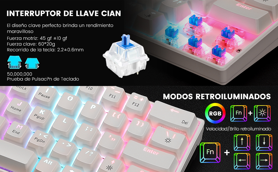 Teclado mecánico para juegos RGB, interruptores azules