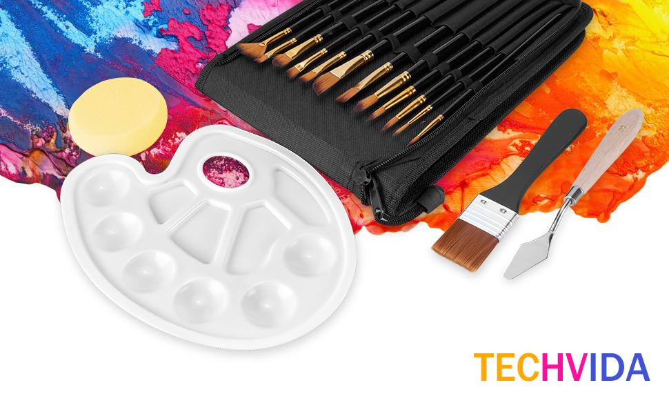 TECHVIDA16 PCS Juego de Cepillos de Pintura Acrílica