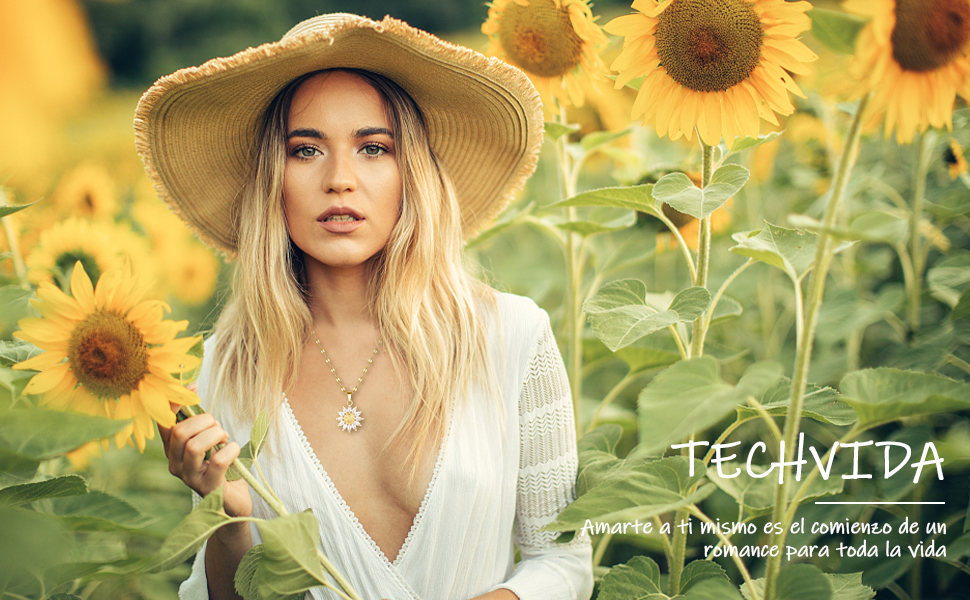 TECHVIDA Collar De Girasol Chapado En Oro para Mujer