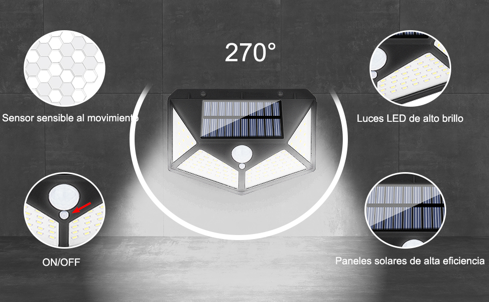 270° LED Luz Solar Exterior