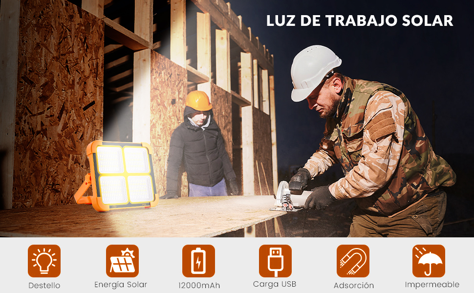 Luz de trabajo portátil con energía solar.