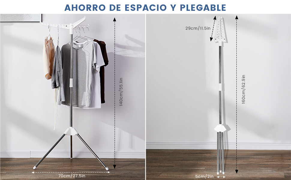 Tendedero de ropa extensible y plegable.