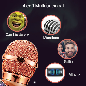 Micrófono de Karaoke Inalámbrico, 4 en 1Micrófono Bluetooth con Altavoz y LED