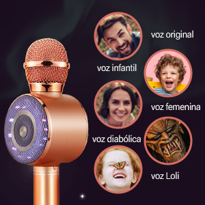 Micrófono de Karaoke Inalámbrico, 4 en 1Micrófono Bluetooth con Altavoz y LED