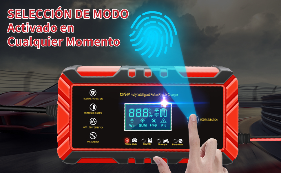 Cargador de Batería Coche Moto 8A 24V LCD Pantalla