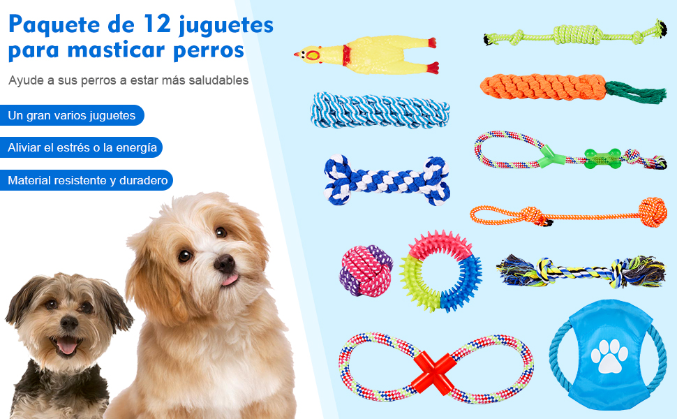 Paquete de 12 juguetes para masticar perros.