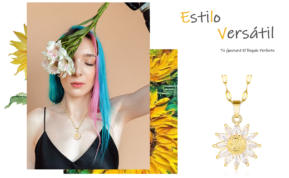 TECHVIDA Collar De Girasol Chapado En Oro para Mujer