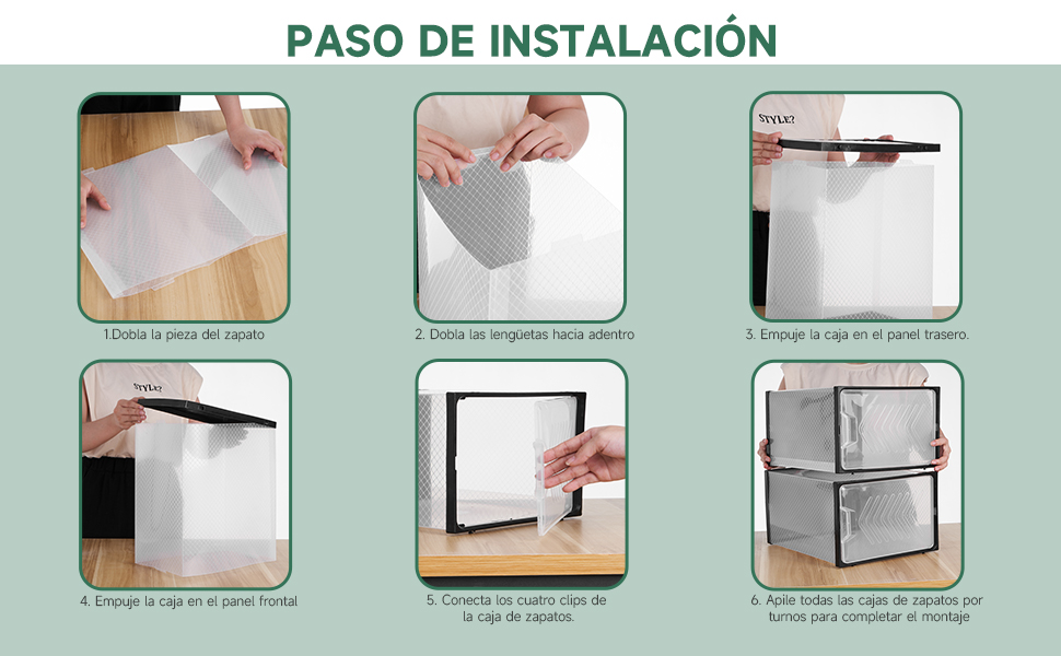 Cajas para Zapatos Transparentes, Caja Zapatero Plástico Plegable y Apilable