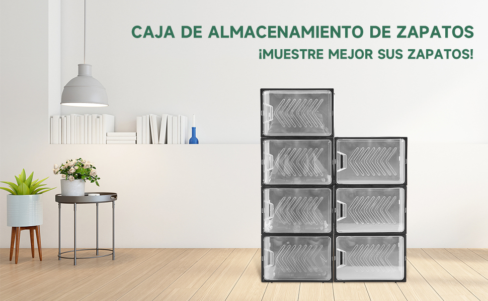 Cajas para Zapatos Transparentes, Caja Zapatero Plástico Plegable y Apilable