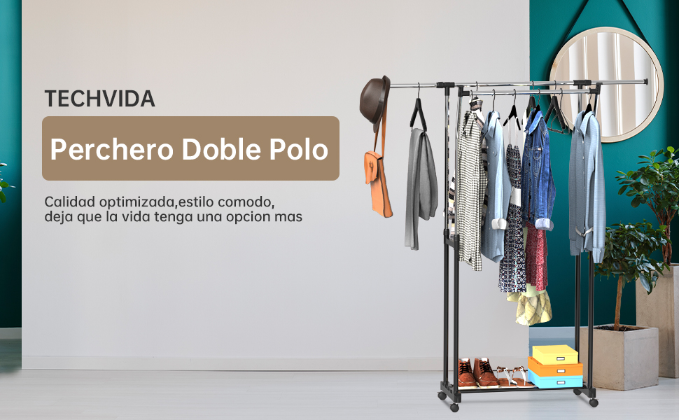 Perchero de Doble Raíl para Ropa