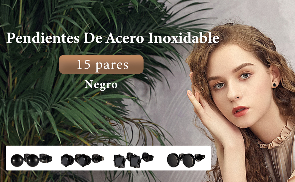 TECHVIDA 15 Pares de Aretes para Hombre, Aretes Negros para Hombre