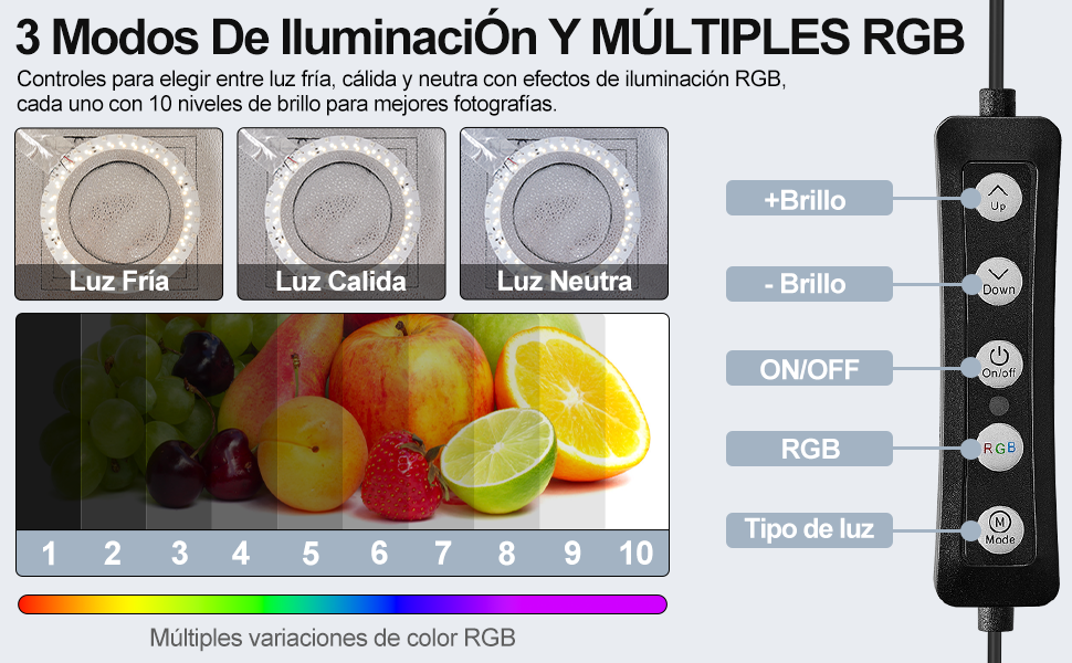 Múltiples modos RGB y 3 modos de iluminación