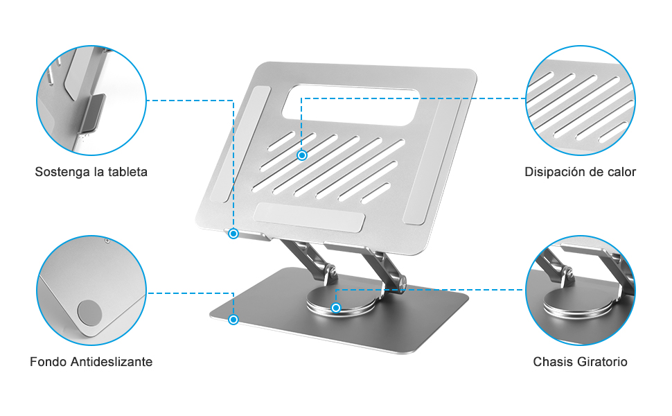 Detalles del soporte giratorio para computadora portátil